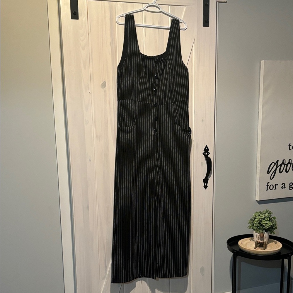 Papillon Blanc Black Pinstripe Sleeveless Jumpsuit